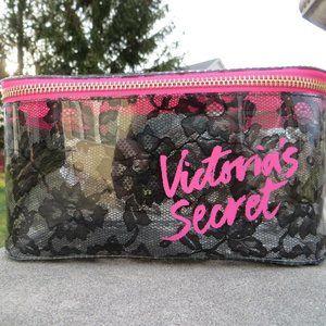 Victoria's Secret Pink and Black Lace Clear Cosmetic Bag